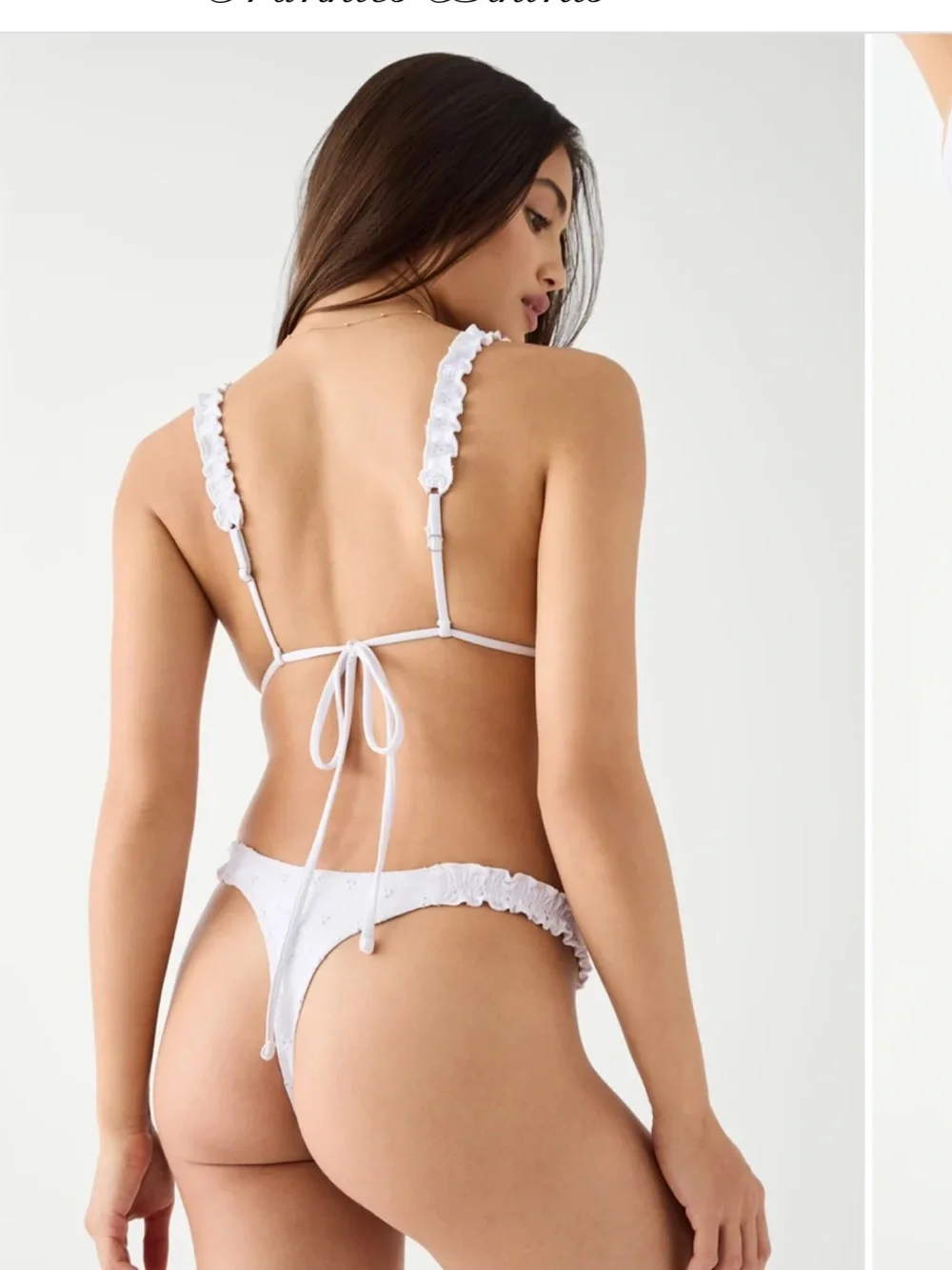 Frankie's Bikinis White Eyelet Underwire Top with Ruffled Straps